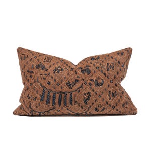 Vintage Javanese Batik Lumbar Pillow Cover 14&quot;x22&quot; – Sidomukti Motif in Earthy Browns, Hand-Dyed Textile Cushion
