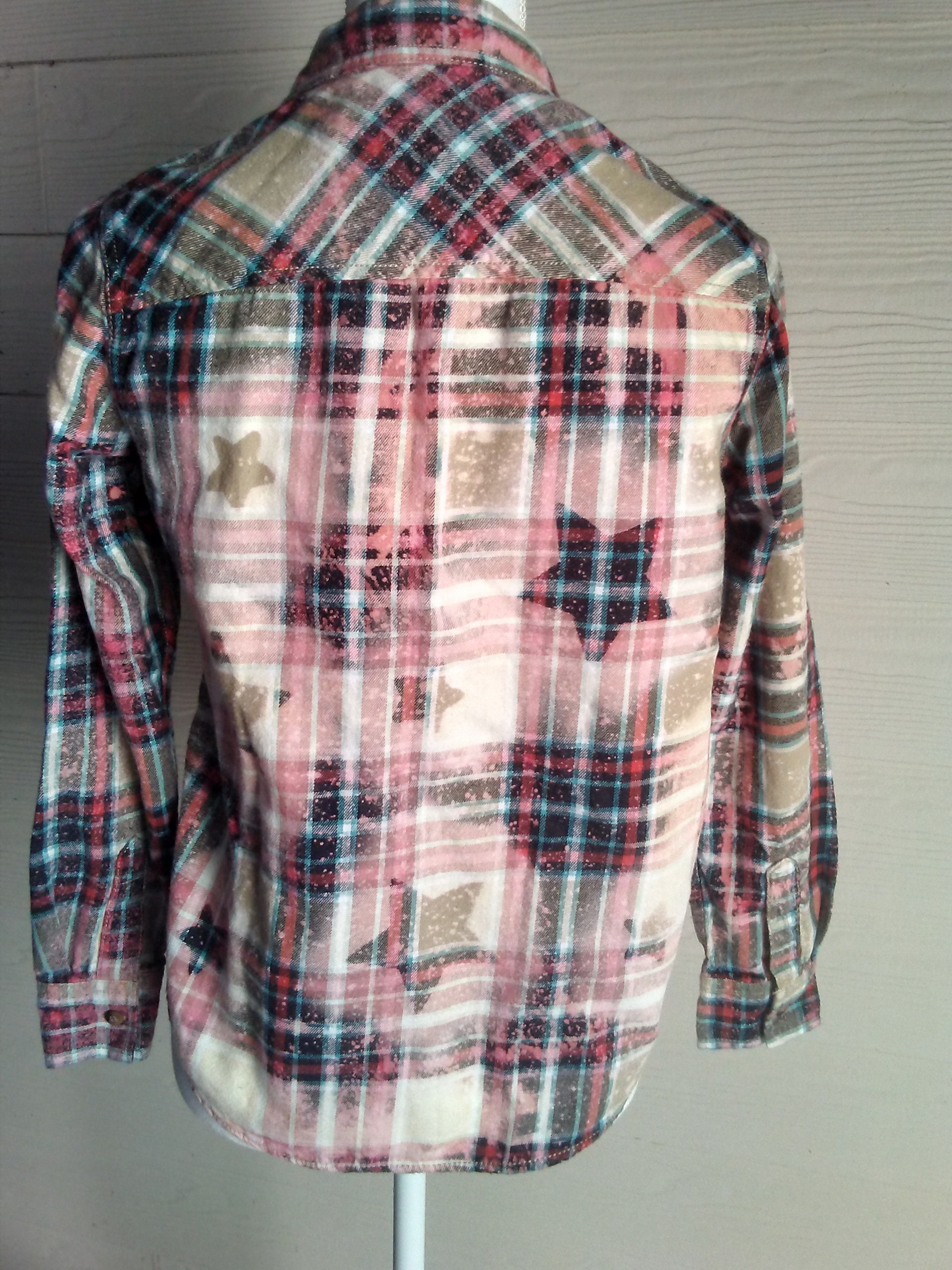 Girls Size 14-16 Bleached Flannel Shirt With Stars/tween Girls - Etsy