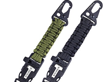 Paracord Carabiner Survival Keychain Hand Knotted with Firestarter and Whistle - PACK OF 2 - PCKC062BKAG