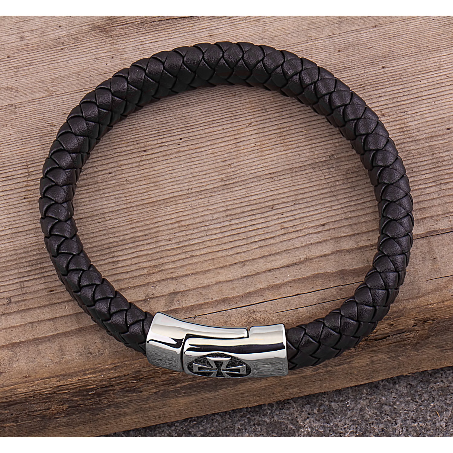 Men's Stainless Steel Black Hand-Braided Leather Bracelet | Etsy