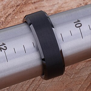 Black Tungsten Mens Wedding Ring or Engagement Band, 8mm Wide Stylish ...