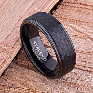 Black Tungsten Mens Wedding Ring or Man Engagement Band 8mm, Tungsten Ring for Him, Promise Ring for Boyfriend, Anniversary Gift for Husband