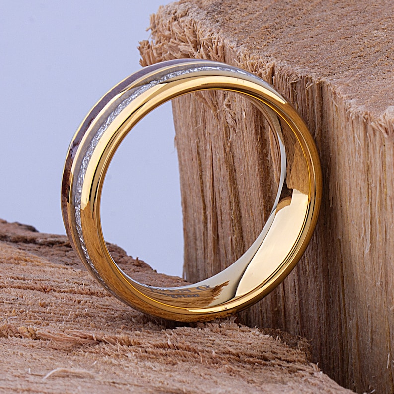 Tungsten Mens Wedding Band 8mm Yellow Gold Koa Wood and Man Etsy