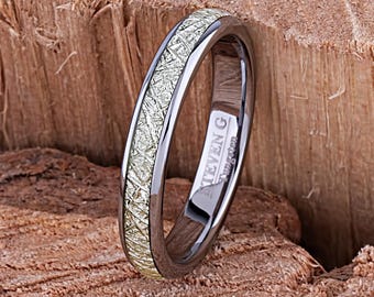 Tungsten Wedding Band 4mm: Man-Made Meteorite Inlay, Unisex Ring