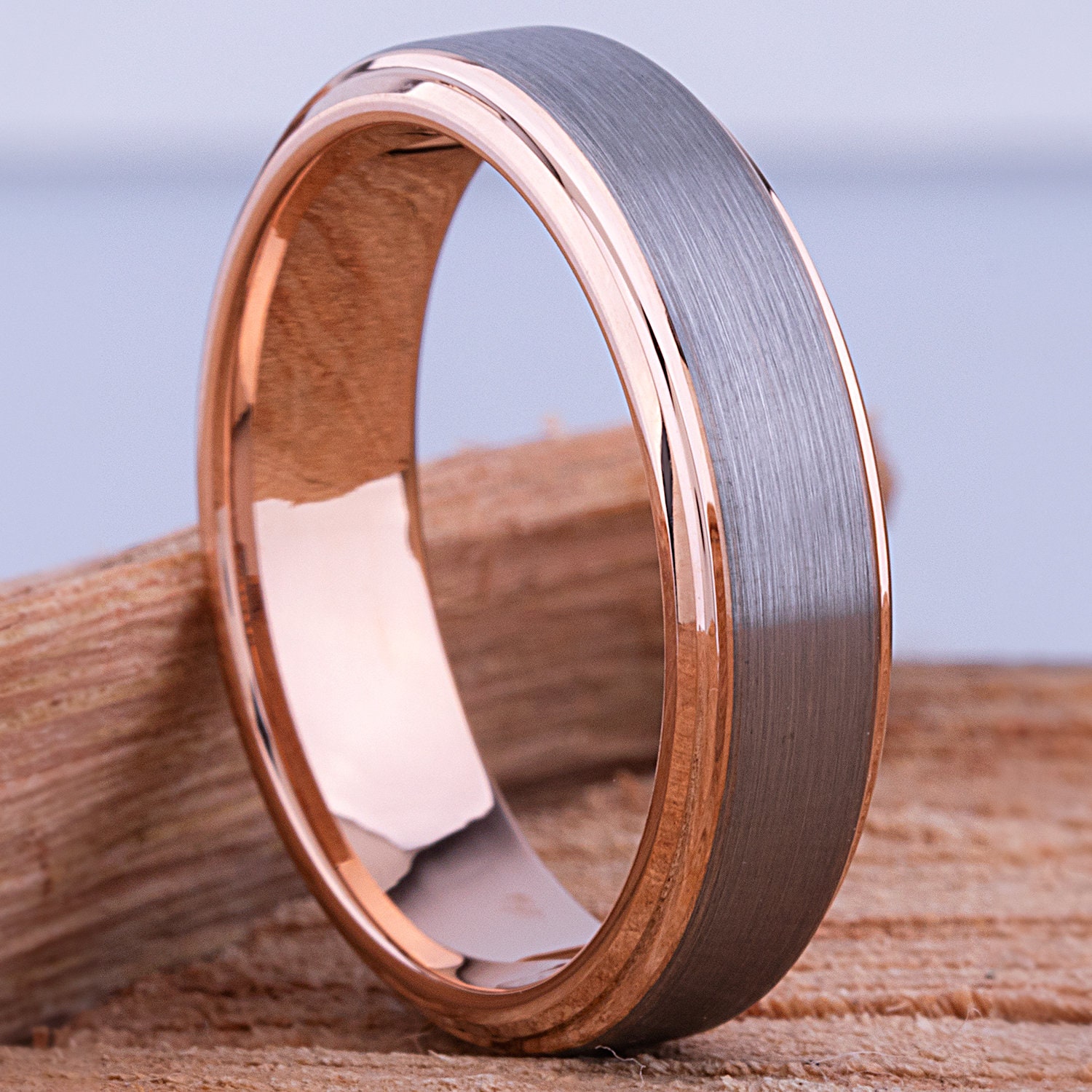 LINGMEI 6mm Tungsten Carbide Wedding Band - Rose Gold Two Tone, Brushed Finish, Sizes 7-12 - View #6