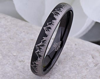 Berg Wolfram Ring: Schwarze 4 mm Ehering, Adventure Style