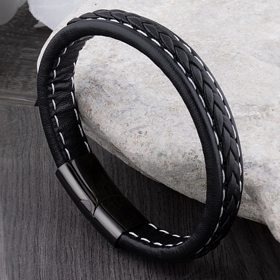 DANTE Men's Braided Brown Leather Magnetic Bracelet