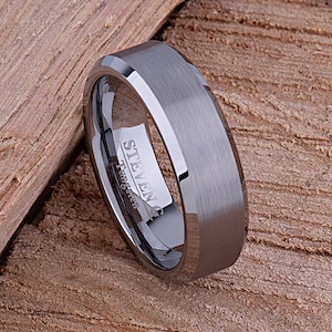 Tungsten Mens Wedding Band or Mans Engagement Ring 7mm, Promise Ring for Boyfriend, Anniversary Gift, Man Wedding Ring, Unique Tungsten Band