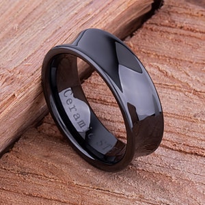 Keramik Herren Ehering oder Mann Verlobungsband 8 mm Schwarz Versprechen Ring für Freund, Jubiläumsgeschenk für Ehemann, einzigartiges konkaves Design