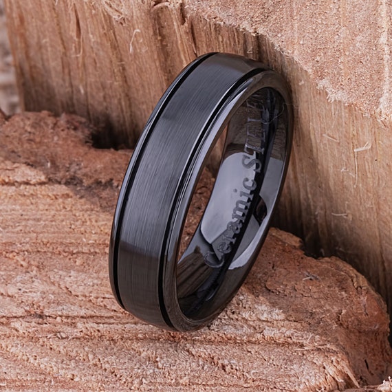 Black ceramic mens wedding band deals