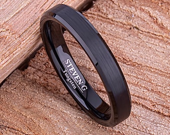 Schwarzer Wolframring: 4 mm in der Mitte gebürstet, abgeschrägte Kante