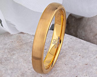Lightly Brushed Gold Plated Tungsten Ring, 4mm Comfort Fit Band