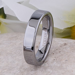 Aliança de casamento de tungstênio altamente polida com 5 mm de largura, anel de compromisso para homens ou mulheres, presente de aniversário para marido ou esposa, melhor tungstênio