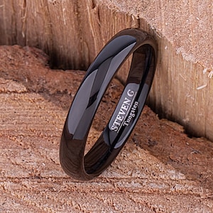 Schwarzer Wolframmann Ehering oder Herren Verlobungsring, 4 mm Versprechensring für Ihn oder Sie, Jubiläumsring für Ehemann, Unisex Band