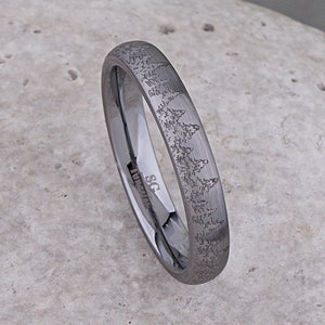 Forest Trees Tungsten Wedding Ring 4mm, Promise Band for Men or Women, Anniversary Gift for Him or Her, Popular Design for a Special Friend