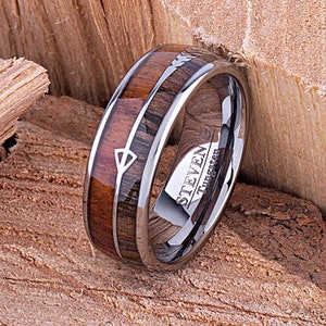 Tungsten Mens Wedding Band 8mm with Rosewood and Black Zebra Wood, Mens Engagement Ring, Mens Promise Ring, Gift For Him, Mens Tungsten Ring