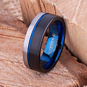 Wolframring 8 mm gebürstet, gebürsteter Herrenring, einzigartiger Verlobungsring, Geschenk für Freund oder Ehemann
