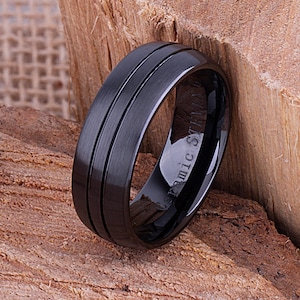 Ceramic Mens Wedding Band or Mans Engagement Ring 8mm, Gift for Boyfriend, Anniversary Ring for Husband, Unique Mens Black Promise Ring