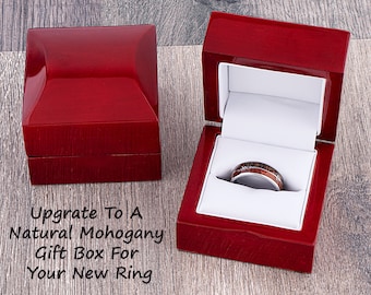 Wood Ring Box Made From Natural Solid Red Mahogany for Tungsten or Ceramic Bands, Upgrade Presentation Gift Box For Men or Women Rings