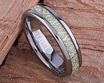 Tungsten Wedding Band: 6mm Man-Made Meteorite Inlay Ring