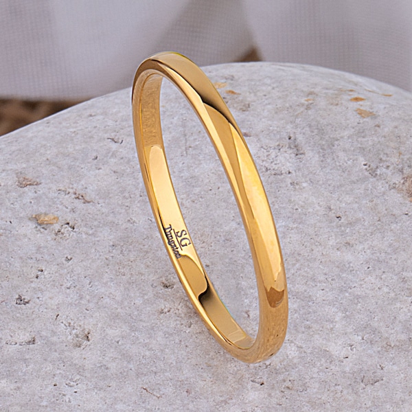 Gold Tungsten Ring for Weddings or Engagements 2mm, Promise Ring for Friend, Anniversary Gift for Men or Women, Minimal Unisex Tungsten Band