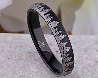 Ring Wald Wolfram: Schwarzer gebürsteter Ehering, 4 mm