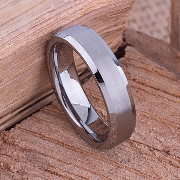 Tungsten Wedding Ring or Engagement Band 6mm, Promise Ring for Boyfriend, Anniversary Gift for Husband, Minimalist Tungsten Ring