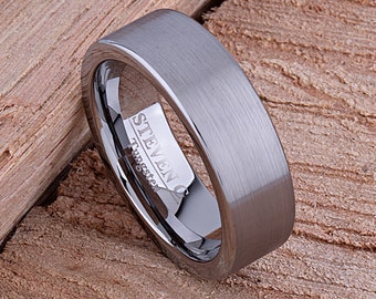 Brushed Tungsten Wedding Band - 7mm Flat Comfort Fit