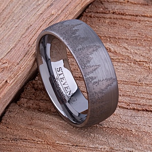 Forest Tungsten Ring for Wedding Band or Mans Engagement Ring 8mm Wide, Men's Promise Ring or Anniversary Band For Him, Tree Tungsten Ring