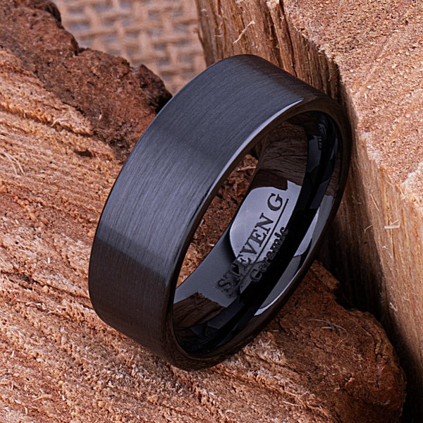 Bague de mariage en céramique pour homme ou alliance pour homme 8 mm, bague de promesse pour petit ami, cadeau d'anniversaire pour mari, bague homme noire minimaliste