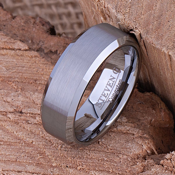 Tungsten Mens Engagement Ring, Mans Wedding Band 8mm Promise Ring for Him, Unique Wedding Band, Mens Anniversary Husband Gift, Tungsten Ring