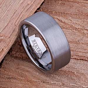 Tungsten Mens Wedding Band or Mens Engagement Ring  9mm Flat Brush Finish, Gift for Boyfriend or Husband, Mens Promise Ring,Tungsten Ring