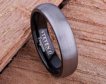 Black Tungsten Band for Engagements or Weddings 6mm, Promise Ring for Him or Her, Anniversary Ring for Husband or Wife, Unisex Tungsten Ring