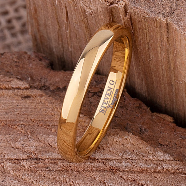 Bracelet en carbure de tungstène avec placage en or jaune 18 carats 3 mm, style unisexe, bague de promesse pour ami, design minimaliste populaire pour homme ou femme