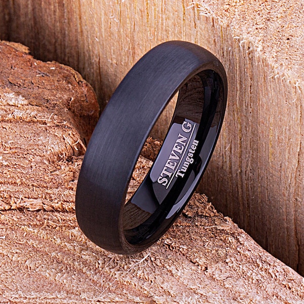 Black Tungsten Ring for Weddings or Engagements 6mm with Satin Finish, Promise Ring for Friend,  Unique Anniversary Gift, Tungsten Band