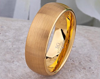 Wolfram Armband mit leicht gebürsteter Oberfläche, 18kt vergoldet, 8 mm Comfort Fit Armband