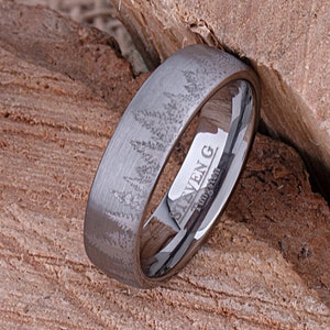 Forest Tungsten Ring for Weddings or Engagements 6mm Wide, Promise Ring or Anniversary Band For Men or Women, Unique Outdoor Unisex Style