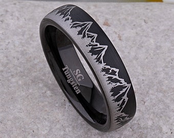 Berg Wolfram Ring: Wolfram Ring schwarz gebürstet, Natur Geschenk