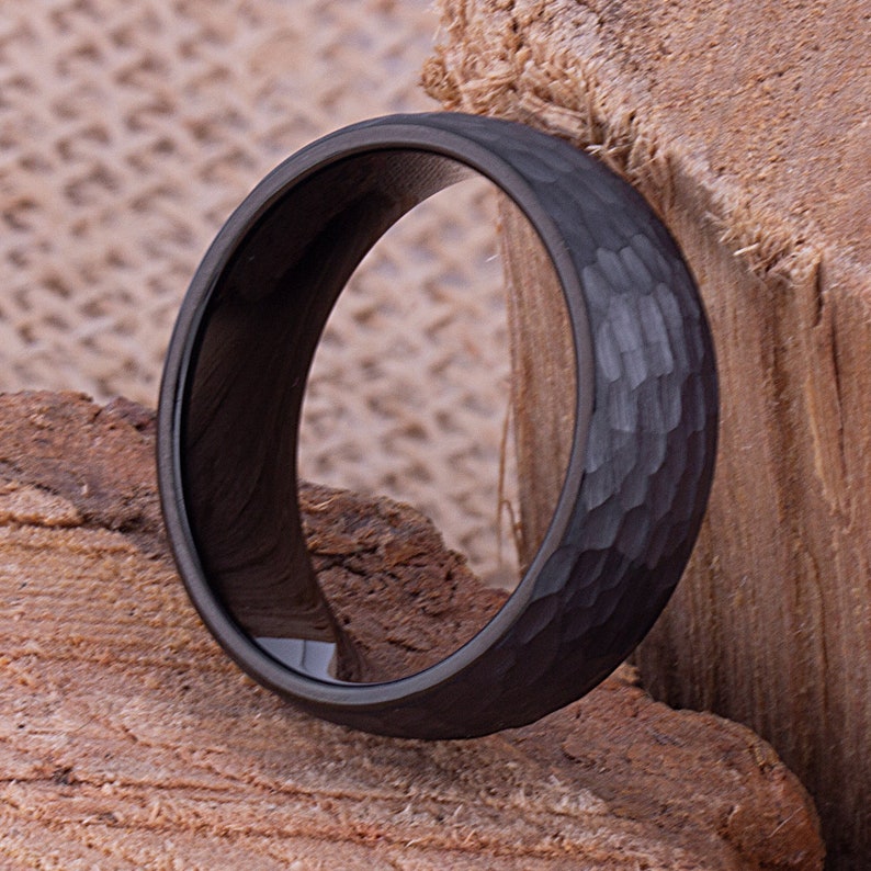 Black Tungsten Mens Wedding Band 8mm With Hammer and Brushed - Etsy