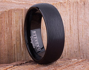 Black Tungsten Mans Black Wedding Band 8mm Brush Finish, Mens Engagement Ring,  Unique Anniversary for Husband or Promise Band for Boyfriend