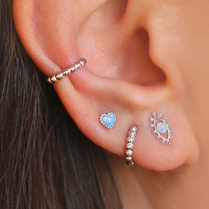 OPAL Tiny Stud Earrings Set • Dainty Piercing Jewelry • Evil Eye Studs • Minimalist Earrings