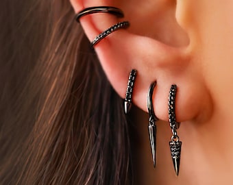 Flower Helix Earring Black Square Cz Piercing Four Leaf Clover Studs Minimalist Conch Piercing Screw Back flat Back Cartilage Earring Etsy UK
