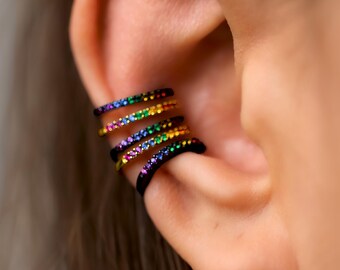 Orecchini multicolore, orecchino a clip senza piercing, piercing finto, orecchino a clip arcobaleno, orecchini a clip, orecchini minimalisti, orecchini in argento, orecchino a clip per cartilagine