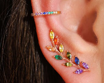 Orecchini multicolore • Orecchini a rampicante • Regalo per la migliore amica • Orecchini arcobaleno • Orecchini oro e argento