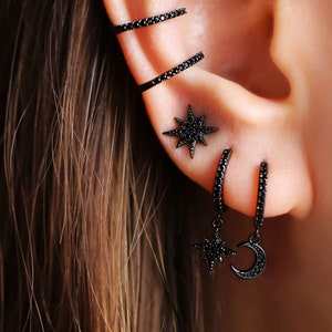 Black EARRINGS • BEST Friend Gift • Huggie Earrings • Stud Earrings • Silver Gold Black Earrings • Earring Set for Multiple Piercings