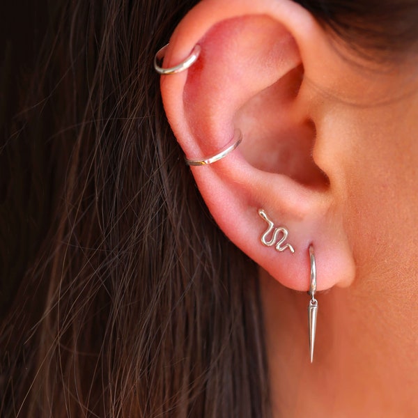 Silver EARRINGS • BEST Friend Gift • Huggie Earrings • Stud Earring • Spike earrings • Snake earrings • Silver Gold Earrings • SERENDINI E56
