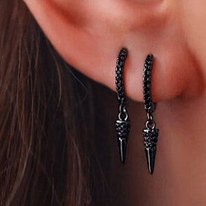 Black EARRINGS • BEST Friend Gift • Huggie hoop earrings  •  Black Gold Silver Earrings • SERENDINI