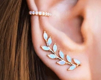 OPALE Orecchini rampicanti foglia • REGALO per lei • orecchini in argento oro rosa • orecchini da sposa • SERENDINI