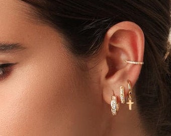 Cross hoops, cross earrings, GIFT,  Silver GOLD earrings  dainty earrings, SERENDINI