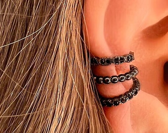 EAR CUFF • ear cuff no piercing • black earrings • earrings set • huggie earrings • silver earrings • best friend gift • SERENDINI